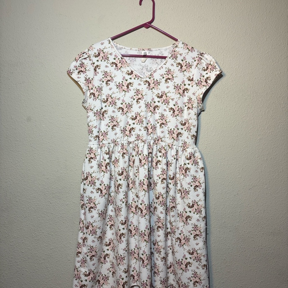 Floral White and Pink Dress